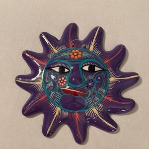 Hand painted Mexican 10 inch Colorful Ceramic Sun Wall Art